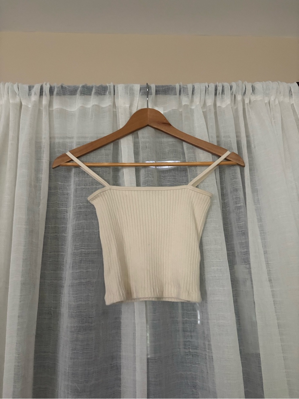 Brandy Melville Cream Ribbed Spaghetti Strap Tank